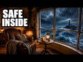 Fall Asleep in an Old Lighthouse Room Above the Cliffs | Storm & Fire | 3 Hours