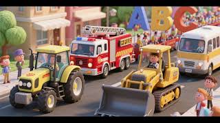 Traktorzug, Feuerwehrauto und Minibus mit Bulldozer – ABC-Parade 🚜🚒🚌🔤 | Kinderlied &amp; Lernspaß