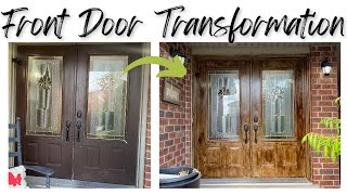 FRONT DOOR MAKEOVER | DIY FAUX WOOD FRONT DOOR | METAL DOOR TRANSFORMATION UNDER $20