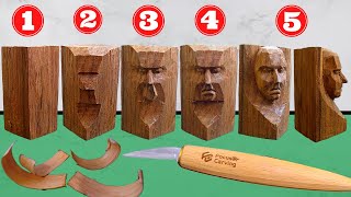 5 Steps for CARVE a FACE, KNIFE ONLY,  Whittling WOOD CARVING for beginners, Focuser Carving Knives