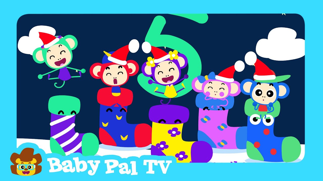 Five Little Monkeys Jumping On The Christmas Socks English Songs for