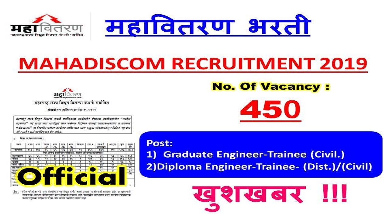 Mahadiscom graduate diploma enginneer trainee recruitment 2019