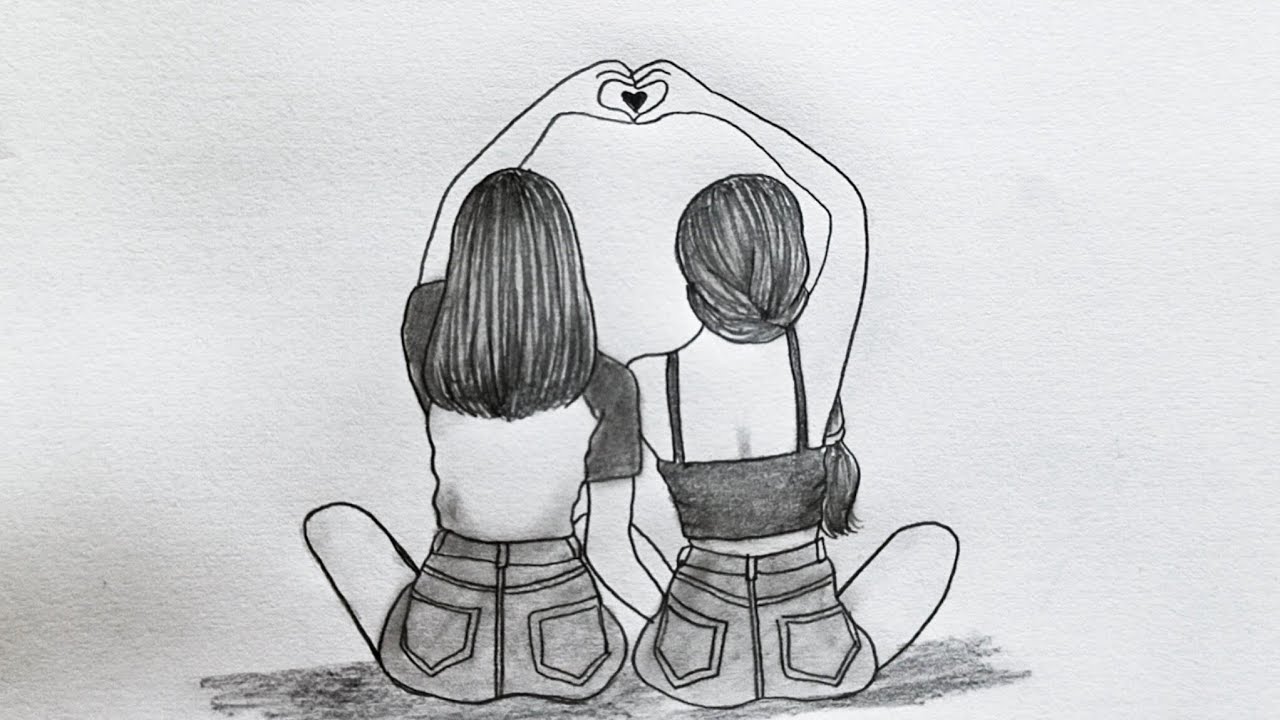How to Draw a Friendship Girl Making Heart || Pencil sketch for beginner || Girl drawing || Drawing