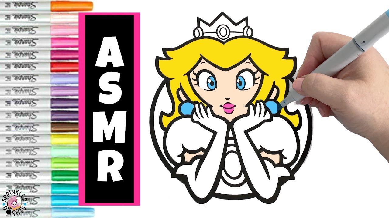 Speed Coloring ASMR Sounds Nintendo Super Mario Bros Princess Peach Coloring Book Page | NO Talking
