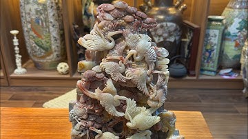 Tác phẩm tùng hạc diên niên đục trên đá bán ngọc serpentine tự nhiên lh0966561733