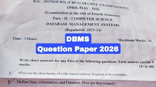 Degree Semester 4 - Dbms Question Paper Paper 2026 Degree 4Sem Dbms Question Paper 2026 Ugexams