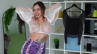 NO BRA 4K Fully Transparent Haul 2024   See through items with Ema  Transparent tunic and blouse
