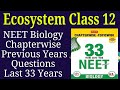Ecosystem Class 12 neet previous year questions last 33 years
