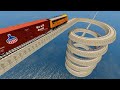 Impossible weird spiral rail tracks vs trains  beamngdrive