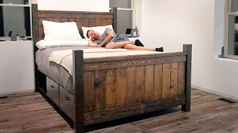 GORGEOUS! Building a RUSTIC FARMHOUSE BED with Storage Drawers