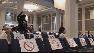 Protesters kicked out of meeting after shouting support for changing names of Confederate-named Duva