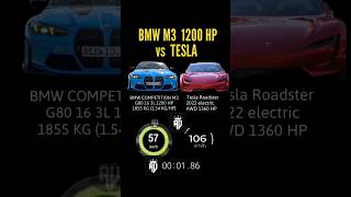 1300 Hp Tesla Model Roadster 2022 Vs 1200 Hp Bmw M3 Compeion