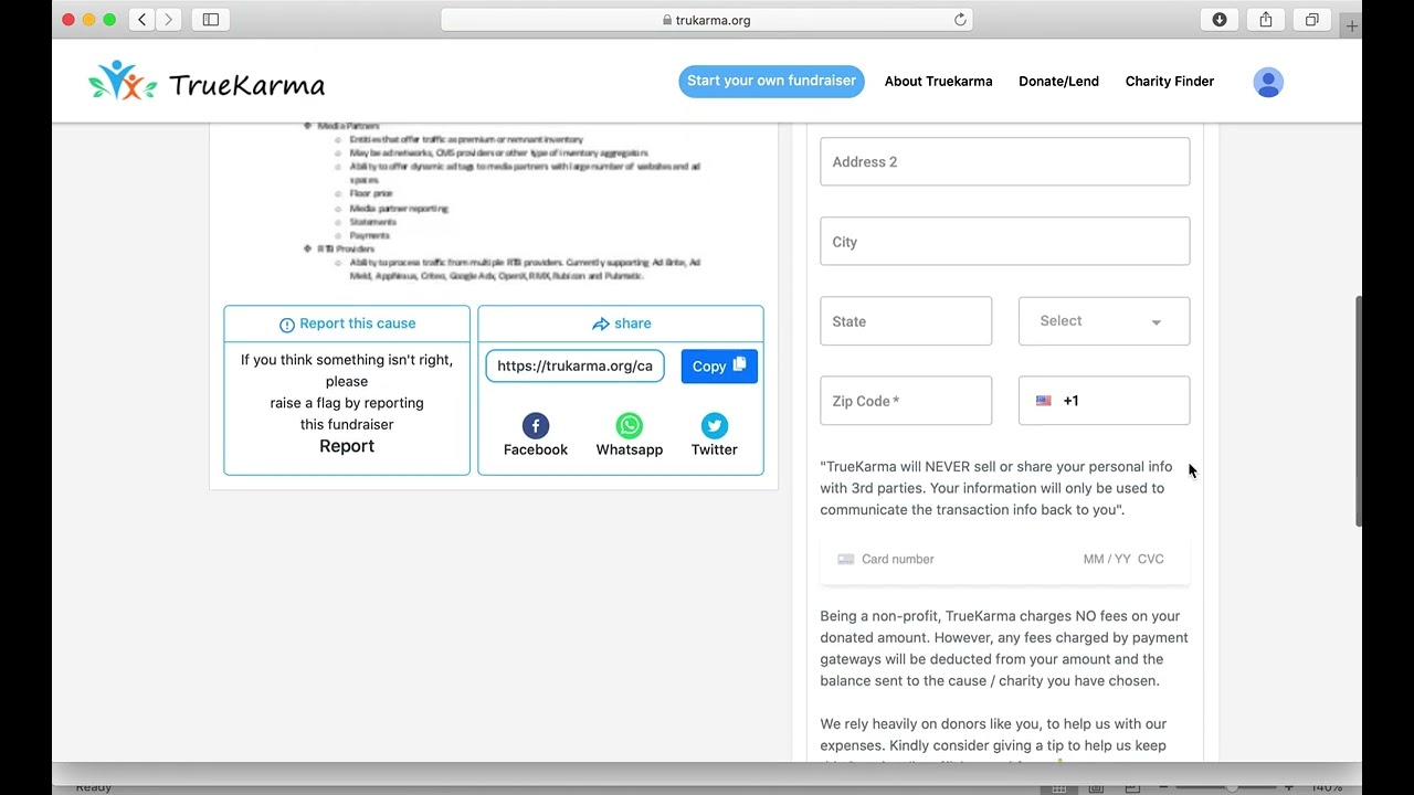 How to Donate using Credit Card in TrueKarma