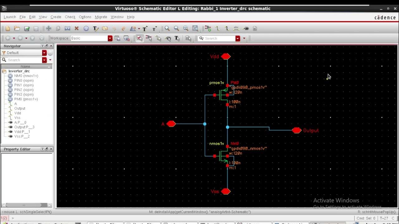 Cadence || VLSI || Inverter Schematic, Layout, DRC and LVS. in Bangla