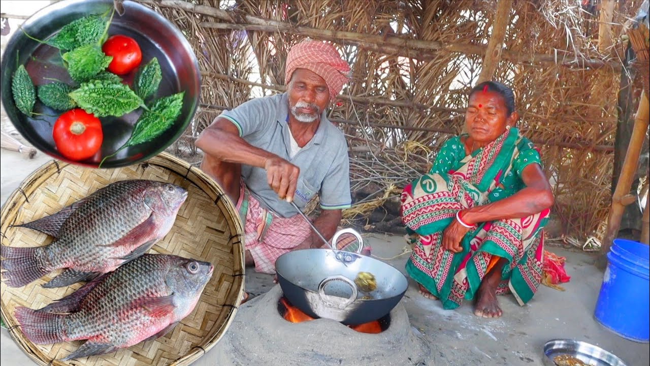 Telepiya Fish Curry and Karela Vaji: Cooking and Enjoying with an Elderly Santali Couple