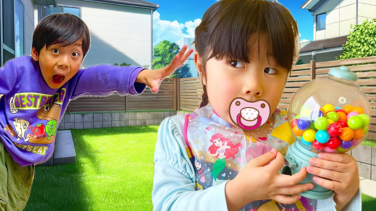 【寸劇】赤ちゃんもガムボールが食べたい！バレずに食べれる？【ごっこ遊び】Yu and Yuna pretend the baby wants to eat gumballs