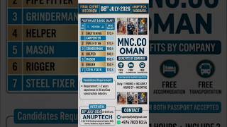 🚨 Oman MNC Company Job Vacancy 2026 | Pipe Fitter, Rigger, Mason, Helper | Free Food & Accommodatio🔥 🚨 Oman MNC Company Job Vacancy 2026 | Pipe Fitter, Rigger, Mason, Helper | Free Food & Accommodatio🔥