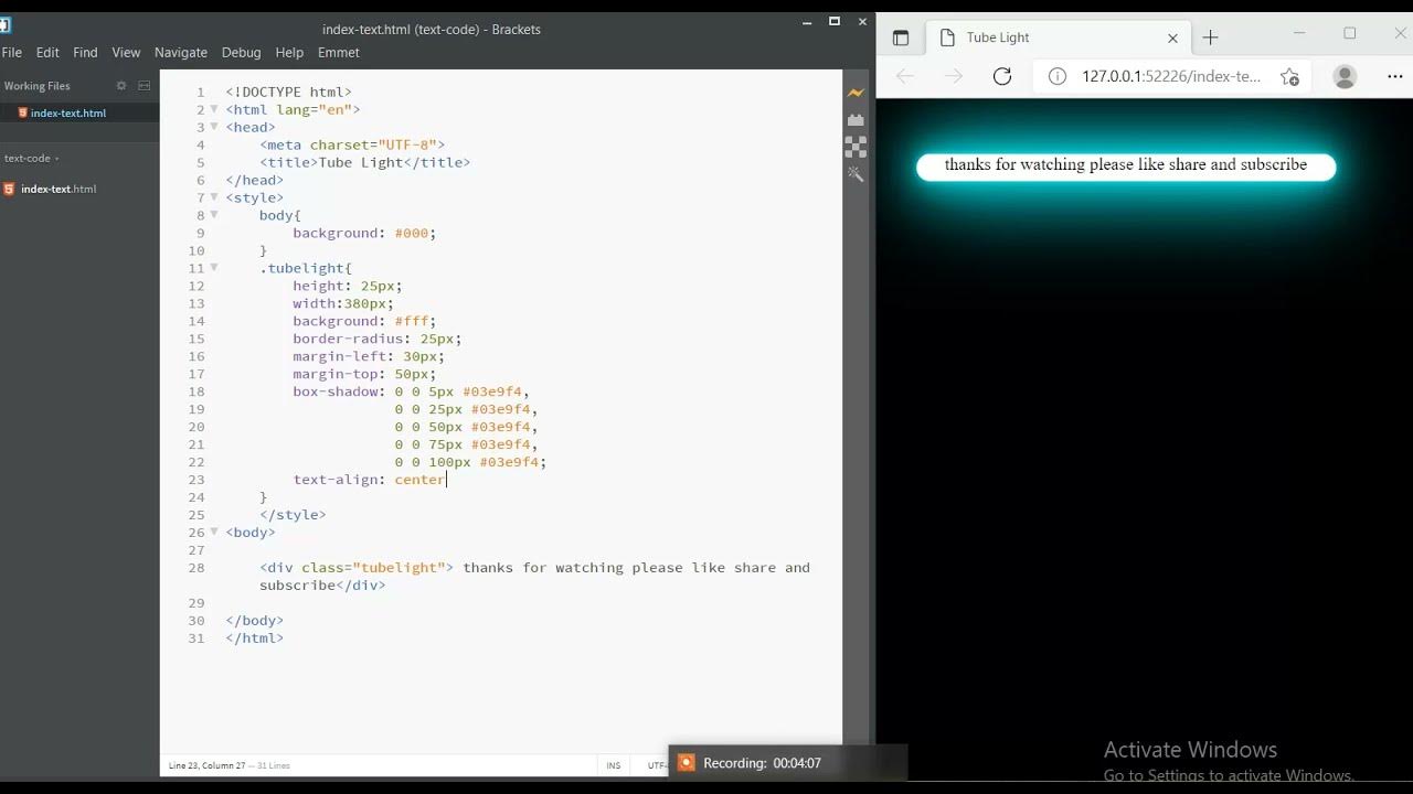 CSS Glowing Tube Light Effects using HTML and CSS - YouTube