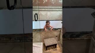 Mom advice my new play pin while giving my girls a shower mom life 1 year old gets into everything