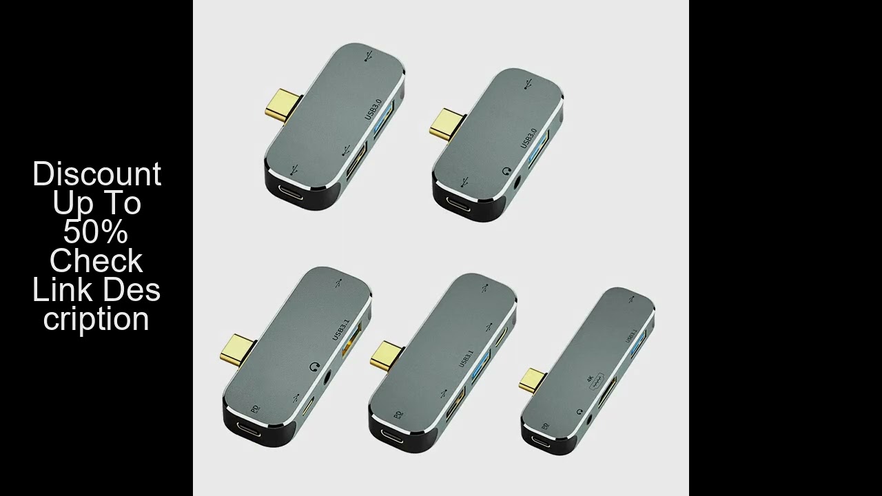 Multi-function 6 in 1 Type-C Hub 3.55mm Jack PD100W USB3.0/USB2.0/USB3.1 HDMI-Compatible USB Extende