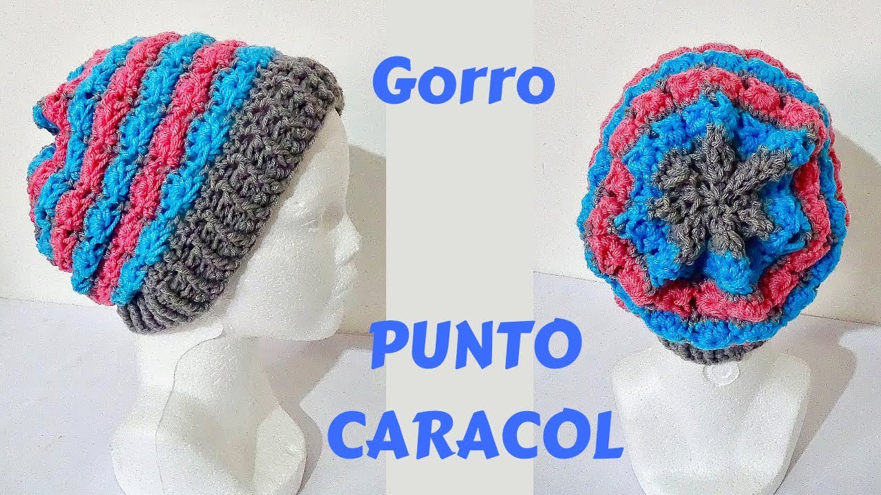 Gorro Tejido con Punto Caracol paso a paso  MUY FACIL! todas las tallas