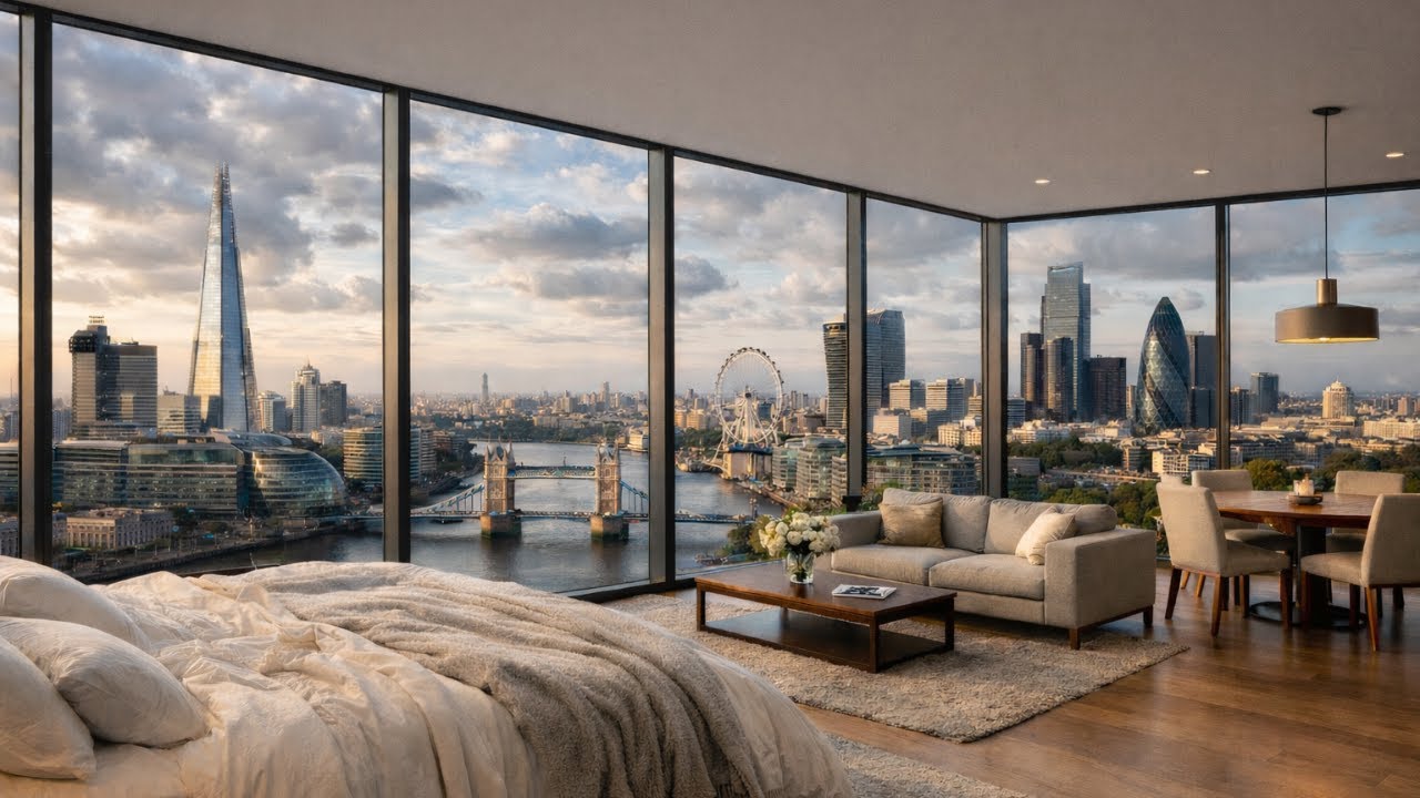 Luxury London Penthouse Ambience | Urban Sounds for Sleep  | Cozy Modern Apartment Ambience