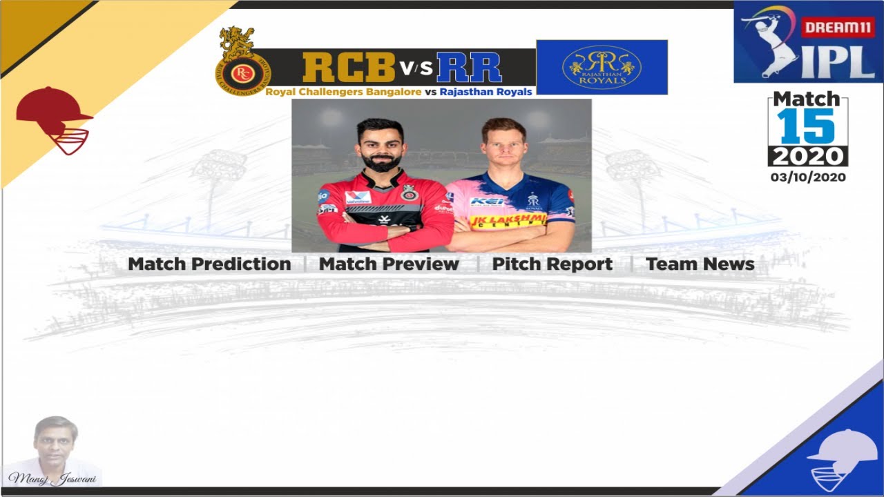 IPL 20 2020|Match 15 RCB vs RR|Match Prediction|Fantasy Team |Match Preview|Team News|H to H Records