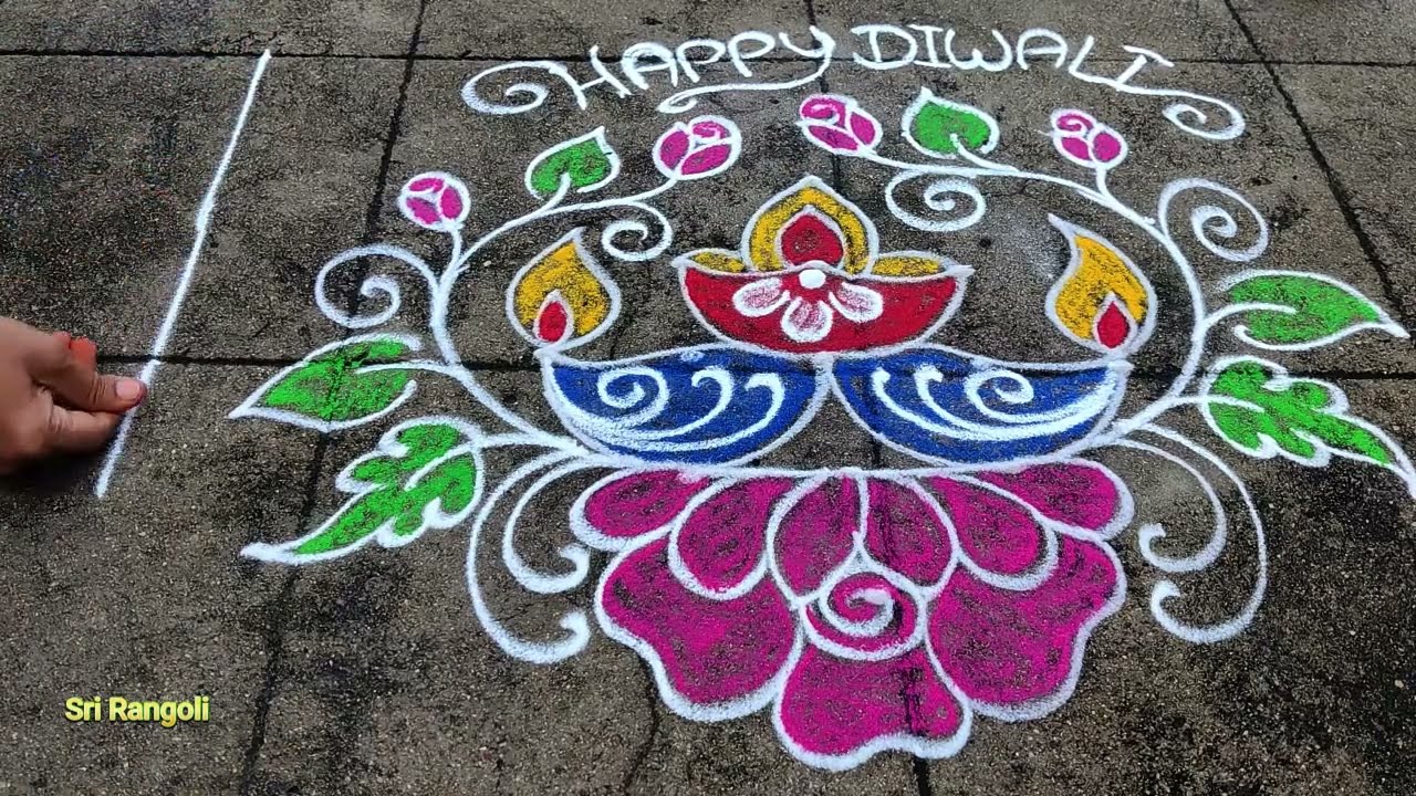 Diwali deepam Rangoli 2024 Designs | 5x1 Dots Simple Deepavali muggulu |Diwali Border Rangoli Design