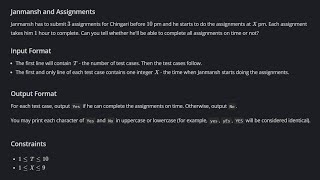Janmansh and Assignments Codechef (500 to 800 Difficulty Rating Problems)