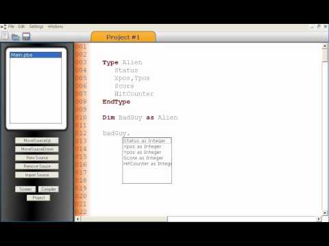PlayBASIC IDE Preview - Auto Completion of User Defined Type Fields