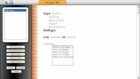 PlayBASIC IDE Preview - Auto Completion of User Defined Type Fields