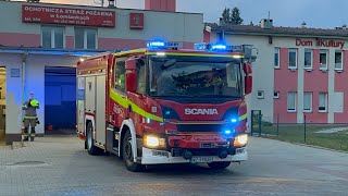 [Syrena] Wyjazd alarmowy zastępu 669[M]52 GBA-RT 3/16 Scania P360 do wypadku radiowozu. OSP Łomianki