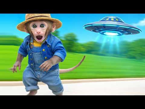 UFO chase and dinosaur monster, Little Monkey Bim Bim runs fast.