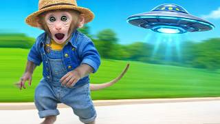 UFO chase and dinosaur monster, Little Monkey Bim Bim runs fast.