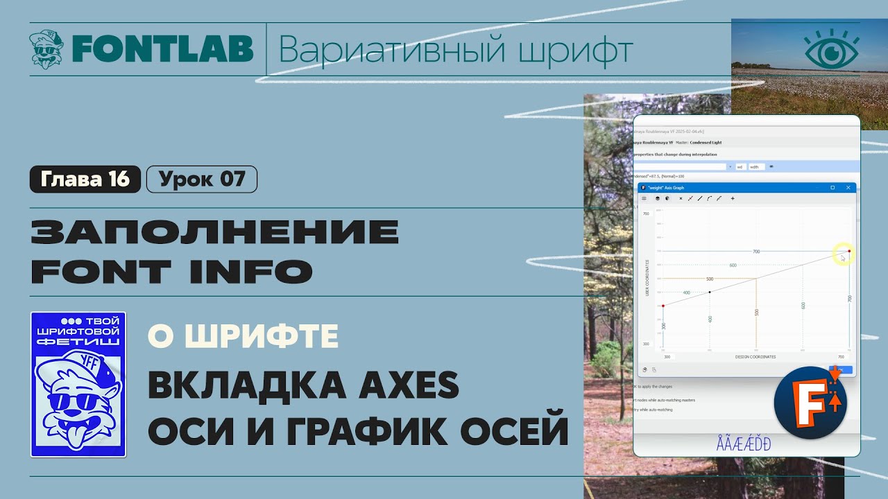 ДВШ 16-07 Заполнение Font info – Вкладка Axes – Оси и График осей – Урок Fontlab
