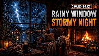 NO ADS 🌧️ Rainy Window Stormy Night | Heavy Rain & Distant Thunder for Sleep, Study, Relax