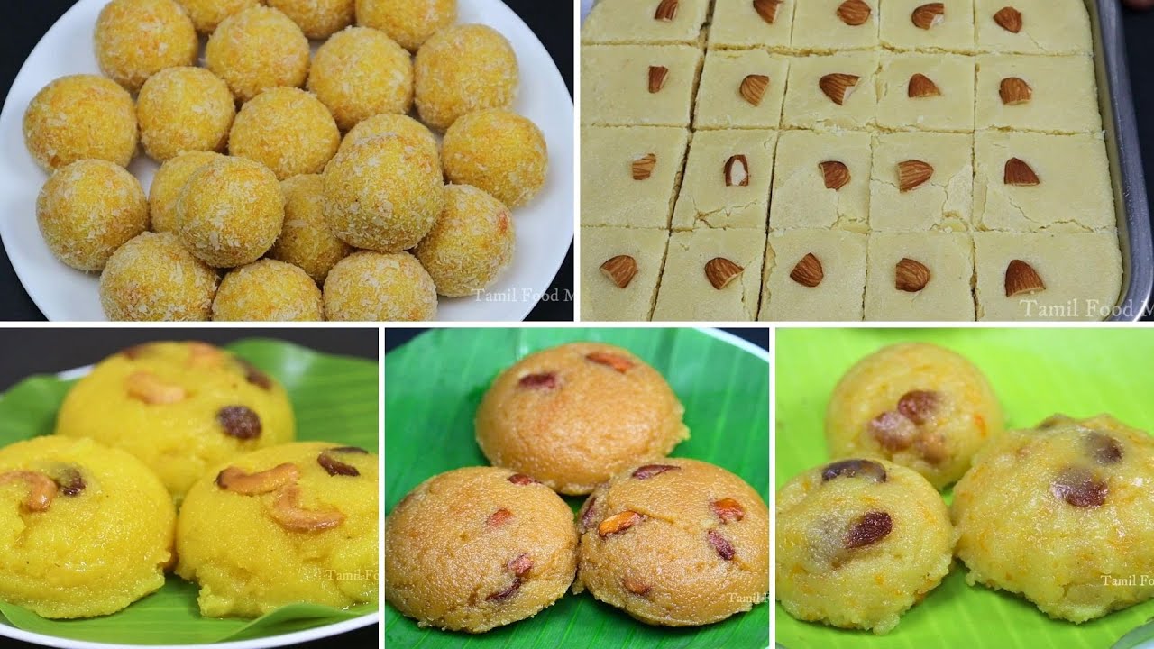 ரவை வைத்து 5 விதமான ஸ்வீட் ரெசிபி | 5 Rava Sweet Recipes | Sweet Recipe in Tamil