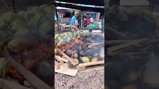 Hot.!! Roasted Coconut Peeling Cutting Skill - Fruits Cutting Skill