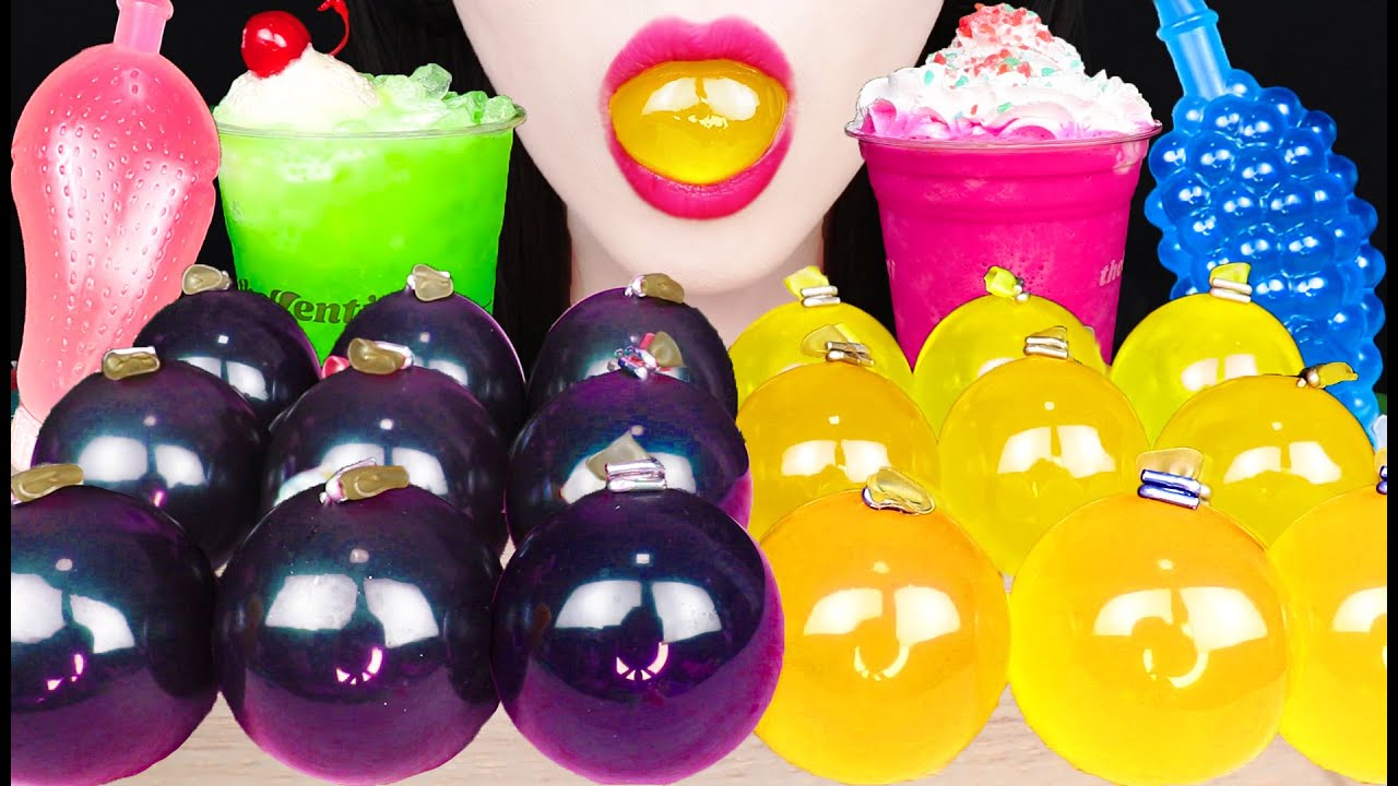 ASMR BIG GRAPES JELLO, TIKTOK JELLY, UNICORN FRAPPE, MELON SODA 왕 포도 젤리