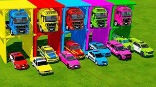 TRANSPORTING ALL POLICE CARS and AMBULANCE EMERGENCY VEHICLES WITH MERCEDES POLICE TRUCKS ! FS22