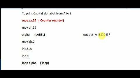 How to print A to Z in assembly language, Loop, Label, Increment, Counter register.