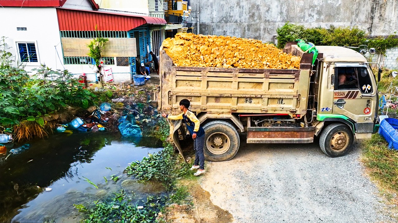 First Started Amazing Project!! Landfill Delete Flooded Area By Skills Dozer With Dump Truck 5ton
