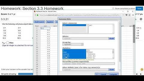 Computing a Percentile in StatCrunch MyMathlab Homework