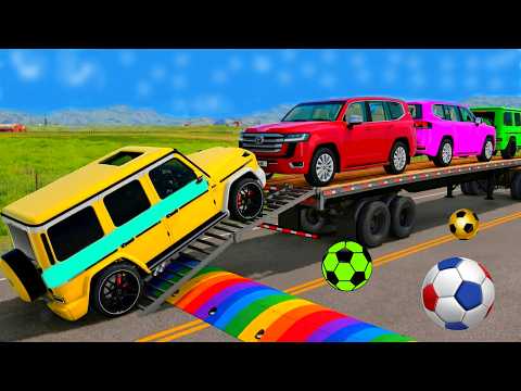 Flatbed Trailer McQueen Transportation with Truck - Speedbumps vs Cars vs Train - BeamNG.Drive #3