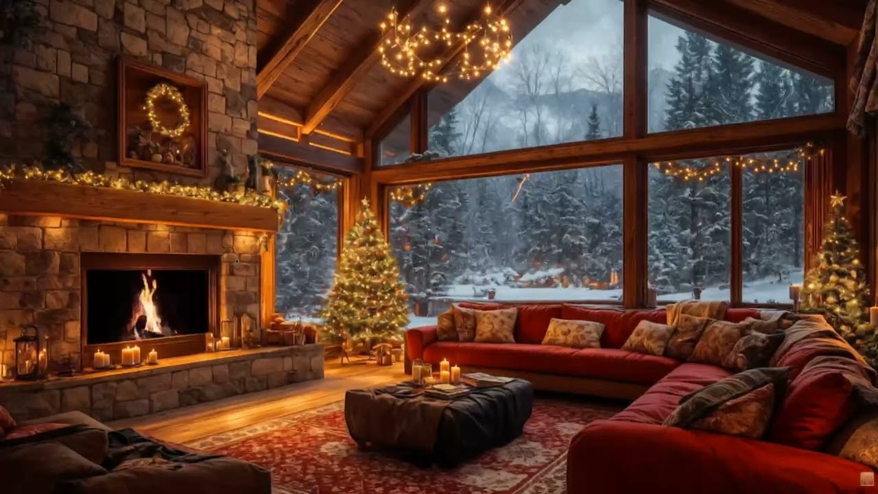 Escape to a Snowy Night 🏔️ | Warm Fireplace, Whiskey & Smooth Jazz 🥃
