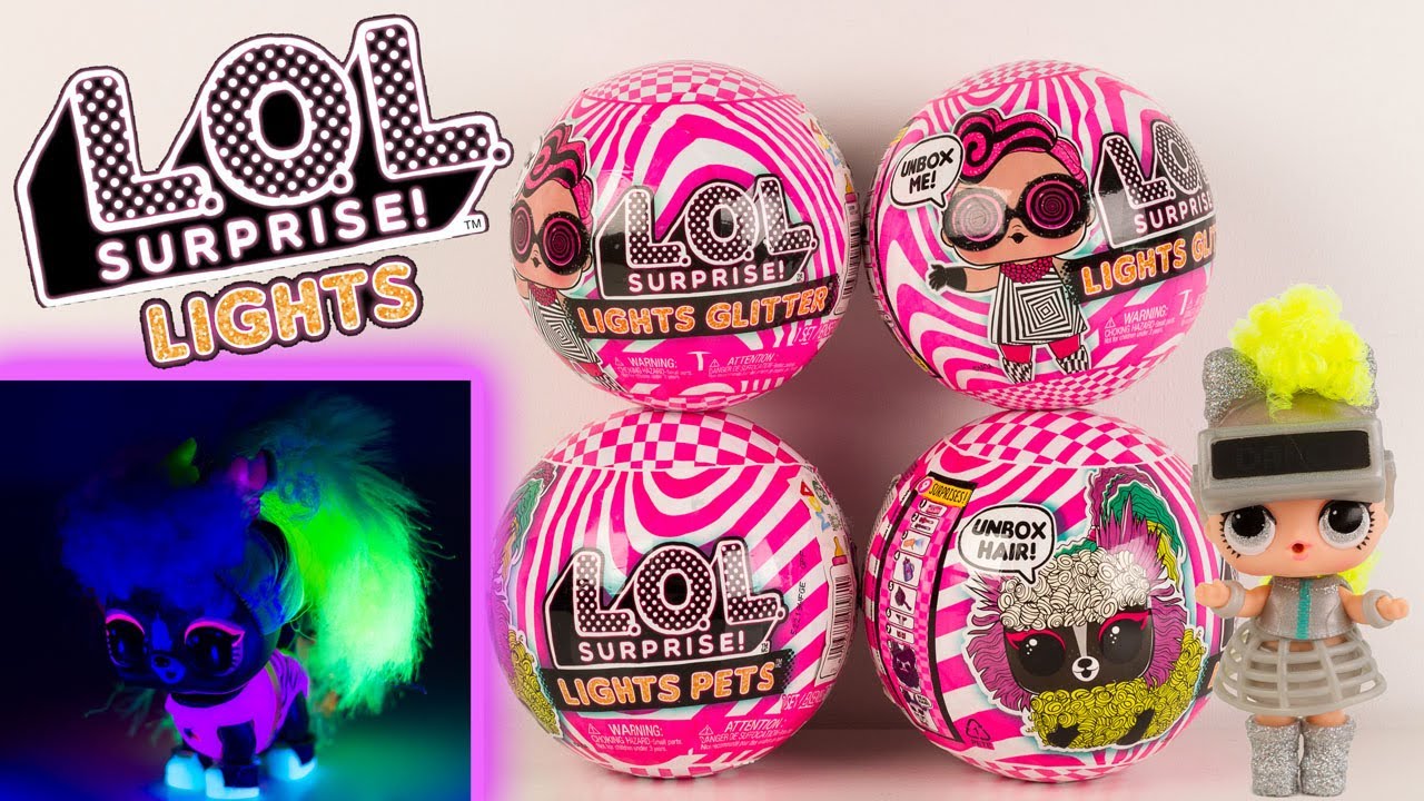 4 LOL Surprise Lights Pets et Surprise Lights Glitter Fluo Super Héros