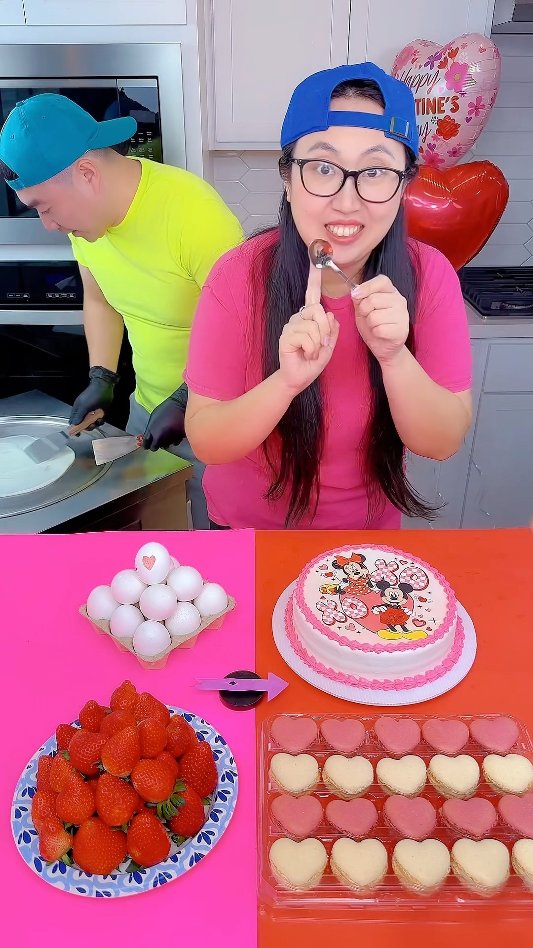 Valentine's Day Cake vs strawberry ice cream challenge!?#valentinesday #funny by Ethan Funny Family