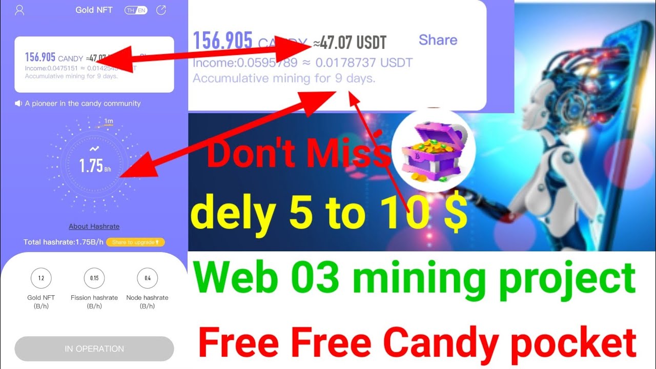 candy pocket !! new mining project | earn upto 10/15$ Dely Earning money!!