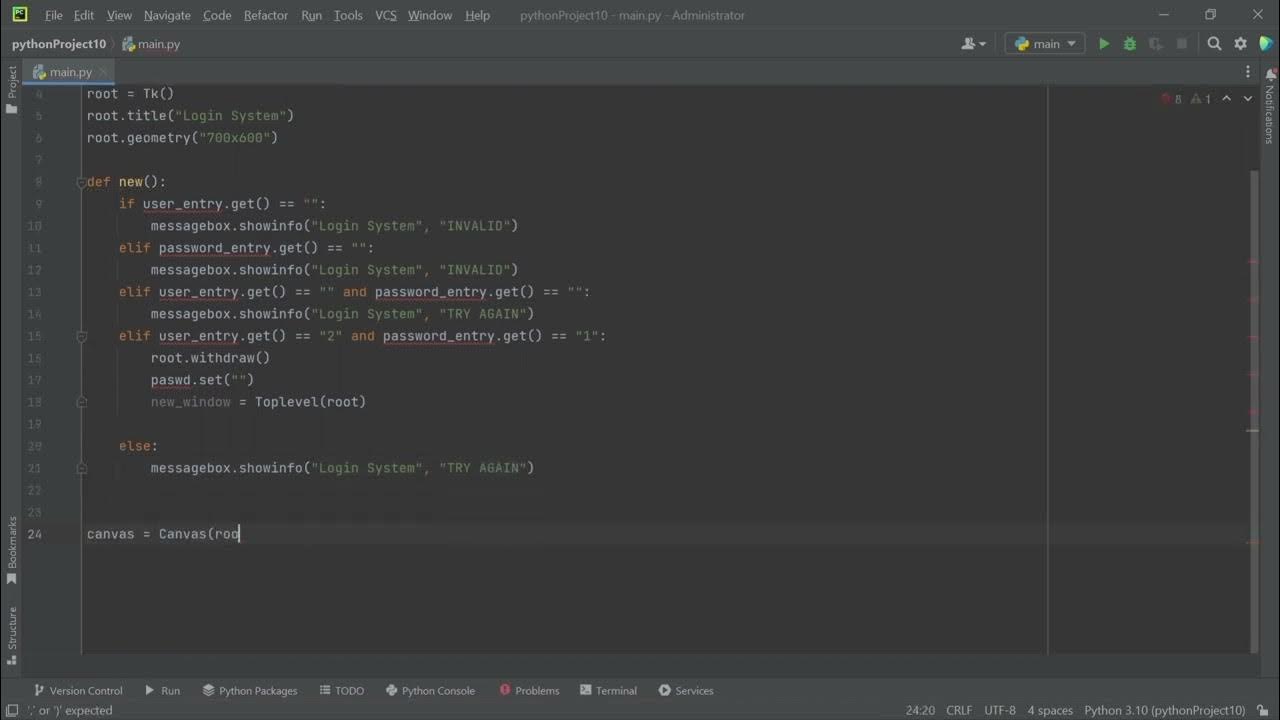 CPE7: create and design login form in PyCharm that opens another user ...