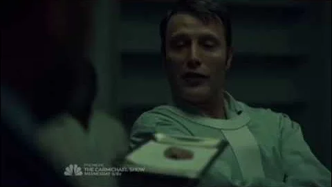 Hannibal Lecter eating Frederick Chilton's lip. S03E12